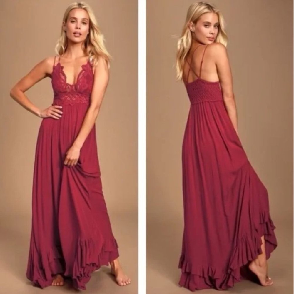NWT Free People Adella Maxi Dress in Cranberry